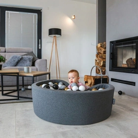 KiddyMoon Suchy basen kwadratowy z piłeczkami 7cm 120x30 Zabawka basen piankowy, ciemnoszary: biały-szary-czarny-złoty