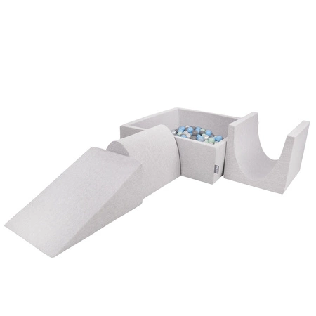 KiddyMoon Piankowy plac zabaw PPZP-KW30D-124 z piłeczkami Zabawka plac zabaw, jasnoszary: perła-szary-transparent-babyblue-mięta