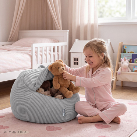 KiddyMoon KM-BAG-ES puf fotel worek na zabawki z zamkiem, jasnoszary