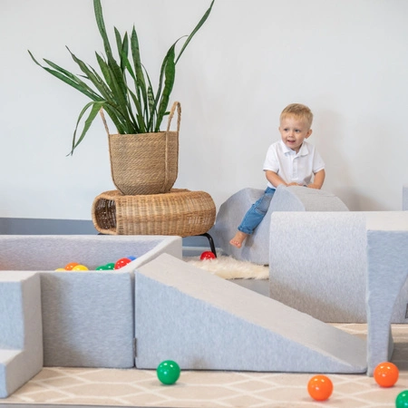 KiddyMoon Piankowy plac zabaw PPZP-KW30D-125 z piłeczkami Zabawka plac zabaw, jasnoszary: żółty-zielony-niebieski-czerwony-pomarańcz