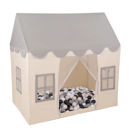 KiddyMoon Domek dla dzieci PH-002 z piłeczkami 7cm Zabawka namiot dla dzieci, white-grey: pastelowy beż-szary-biały-czarny
