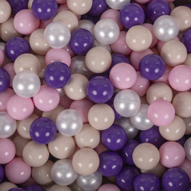 KiddyMoon Plastikowe piłeczki 7cm Zabawka zestaw kulek, pastelowy beż-pudrowy róż-perła-fiolet