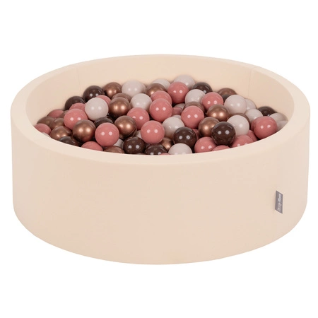 KiddyMoon Suchy basen okrągły z piłeczkami 7cm Zabawka basen piankowy, beżowy: brązowy-miedziany-pastelowy beż-łososiowy