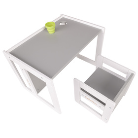 KiddyMoon Stolik + krzesło TC-002 Mebel zestaw mebelków, white/grey
