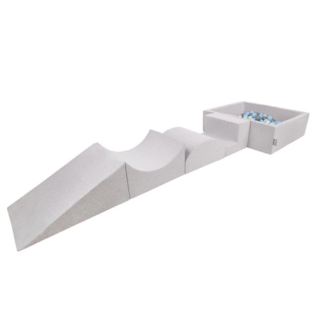 KiddyMoon Piankowy plac zabaw PPZP-KW30D-115 z piłeczkami Zabawka plac zabaw, jasnoszary: perła-szary-transparent-babyblue-mięta