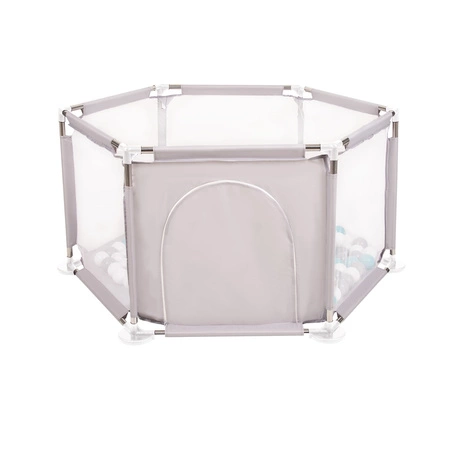 Sześciokąt składany KS-100X z piłeczkami 6cm Zabawka kojec, szary: szary-biały-turkus