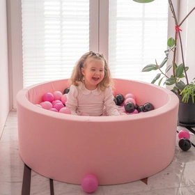 KiddyMoon Suchy basen okrągły z piłeczkami 7cm Zabawka basen piankowy, różowy: róż-pudrowy róż-czarny