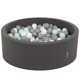 KiddyMoon Suchy basen okrągły z piłeczkami 7cm Zabawka basen piankowy, ciemnoszary: biały-szary-mięta