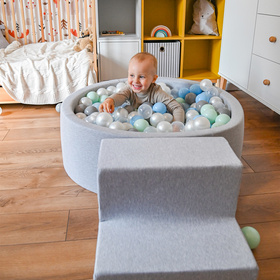 KiddyMoon Piankowy plac zabaw PPZP-OK30D-122 z piłeczkami Zabawka plac zabaw, jasnoszary: perła-szary-transparent-babyblue-mięta