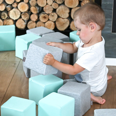 KiddyMoon Miękkie klocki 14cm Zabawka klocki z pianki, szary jasny