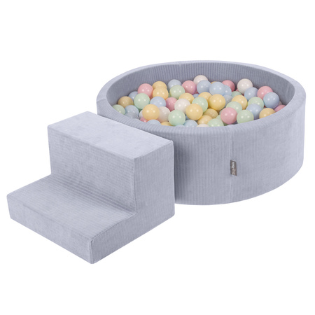 KiddyMoon Piankowy plac zabaw STRIPES PPZP-OK30VS-122 z piłeczkami Zabawka plac zabaw, ciemnoszary: pastelowy niebieski-pastelowy żółty-biały-mięta-pudrowy róż