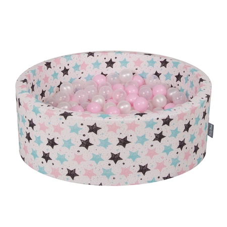 KiddyMoon Plastikowe piłeczki 7cm Zabawka zestaw kulek, pudrowy róż-perła-transparent