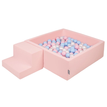 KiddyMoon Piankowy plac zabaw PPZP-KW30D-122 z piłeczkami Zabawka plac zabaw, różowy: babyblue-pudrowy róż-perła