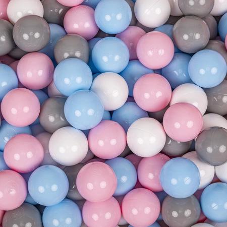KiddyMoon Suchy basen okrągły z piłeczkami 7cm Zabawka basen piankowy, jasnoszary: biały-szary-babyblue-pudrowy róż