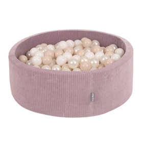 KiddyMoon Suchy basen okrągły STRIPES z piłeczkami 7 cm Zabawka basen piankowy, fioletowy: pastelowy beż-biały-perła