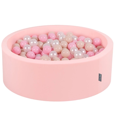KiddyMoon Suchy basen okrągły z piłeczkami 7cm Zabawka basen piankowy, różowy: pastelowy beż-pudrowy róż-perła