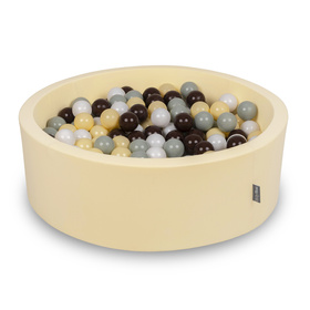 KiddyMoon Suchy basen okrągły z piłeczkami 7cm Zabawka basen piankowy, masełkowy: zielonoszary-pastelowy żółty-brązowy-biały