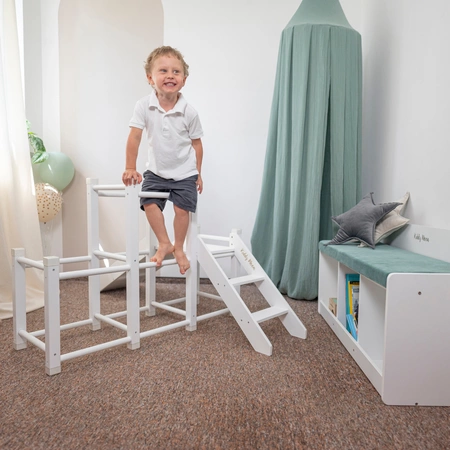 KiddyMoon Drewniany plac zabaw PG-001 Zabawka zjeżdżalnia, biały