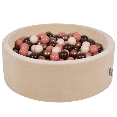 KiddyMoon Suchy basen okrągły VELVET z piłeczkami 7cm Zabawka basen piankowy, beżowy