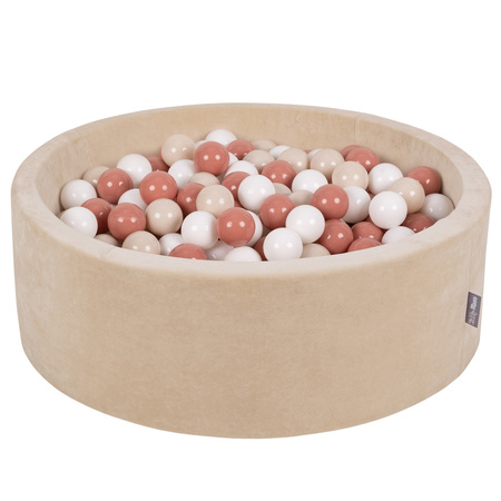 KiddyMoon Suchy basen okrągły VELVET z piłeczkami 7cm Zabawka basen piankowy, beżowy
