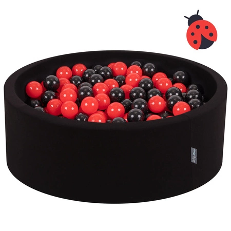 KiddyMoon Suchy basen okrągły z piłeczkami 7cm Zabawka basen piankowy, czarny: czarny-czerwony