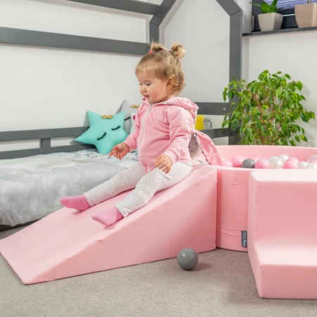 KiddyMoon Piankowy plac zabaw PPZP-OK30D-115 z piłeczkami Zabawka plac zabaw, różowy: pastelowy niebieski-pastelowy żółty-biały-mięta-pudrowy róż