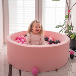 KiddyMoon Suchy basen okrągły z piłeczkami 7cm Zabawka basen piankowy, różowy: róż-pudrowy róż-czarny