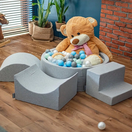 KiddyMoon Suchy basen okrągły z piłeczkami 7cm 120x30 Zabawka basen piankowy, różowy: pastelowy beż-pastelowy żółty-biały-mięta-pudrowy róż
