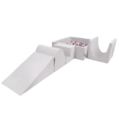 KiddyMoon Piankowy plac zabaw PPZP-KW30D-125 z piłeczkami Zabawka plac zabaw, jasnoszary: perła-szary-transparent-pudrowy róż