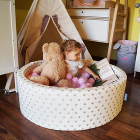 KiddyMoon Suchy basen kwadratowy 90x30 Zabawka basen piankowy, jasnoszary: pudrowy róż-perła-transparent