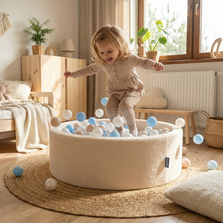 KiddyMoon TEDDY suchy basen okrągły z piłeczkami kremowy