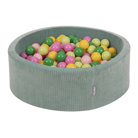 KiddyMoon Suchy basen okrągły STRIPES z piłeczkami 7 cm Zabawka basen piankowy, zielony: jasny zielony-zielony-żółty-pudrowy róż-róż