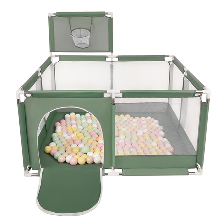 Boisko KK-100X z piłeczkami 6cm Zabawka kojec, zielony: pastelowy beż-pastelowy żółty-biały-mięta-pudrowy róż