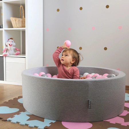 KiddyMoon Suchy basen okrągły z piłeczkami 7cm Zabawka basen piankowy, jasnoszary: szary-biały-róż