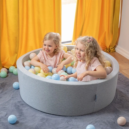 KiddyMoon Suchy basen okrągły z piłeczkami 7cm Zabawka basen piankowy, jasnoszary: pastelowy beż-pastelowy niebieski-pastelowy żółty-mięta