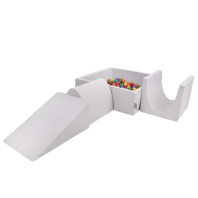 KiddyMoon Piankowy plac zabaw PPZP-KW30D-124 z piłeczkami Zabawka plac zabaw, jasnoszary: żółty-zielony-niebieski-czerwony-pomarańcz