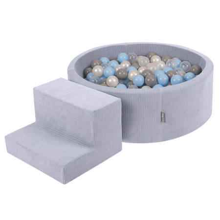 KiddyMoon Piankowy plac zabaw STRIPES PPZP-OK30VS-122 z piłeczkami Zabawka plac zabaw, ciemnoszary: perła-szary-transparent-babyblue