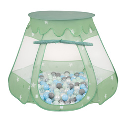 Namiot zamek NZ-100X z piłeczkami 6cm Zabawka namiot dla dzieci, miętowy: perła-szary-transparent-babyblue-mięta