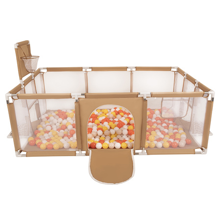 Boisko BO-100X z piłeczkami 6cm Zabawka kojec, beżowy: żółty-pomarańcz-pastelowy beż-biały