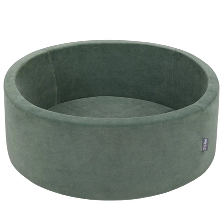 KiddyMoon Suchy basen okrągły VELVET z piłeczkami 7cm Zabawka basen piankowy, zieleń lasu: jasny zielony-zielony-żółty-pudrowy róż-róż