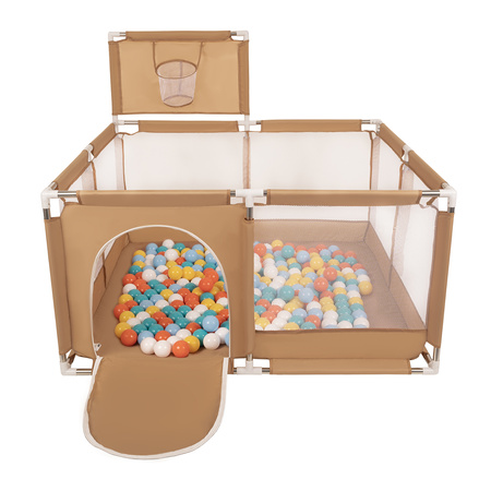 Boisko KK-100X z piłeczkami 6cm Zabawka kojec, beżowy: biały-żółty-pomarańcz-babyblue-turkus