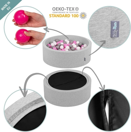 KiddyMoon Suchy basen okrągły z piłeczkami 7cm Zabawka basen piankowy, różowy: pastelowy beż-biały-perła