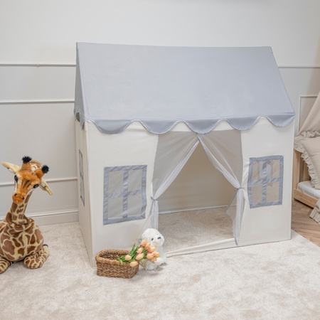 KiddyMoon Domek dla dzieci PH-002 z piłeczkami 7cm Zabawka namiot dla dzieci, white-grey: pastelowy beż-zielonoszary-pastelowy żółty-biały