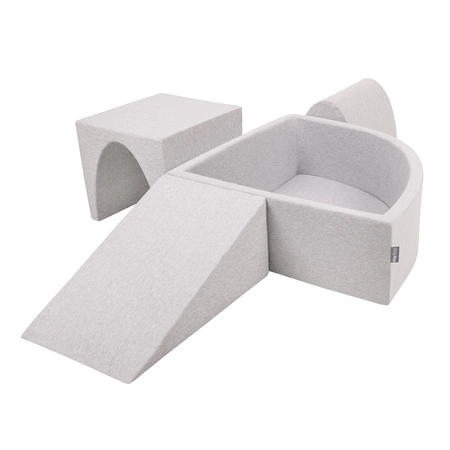 KiddyMoon Piankowy plac zabaw PPZP-TR30D-124 z piłeczkami Zabawka plac zabaw, jasnoszary: biały-szary-mięta