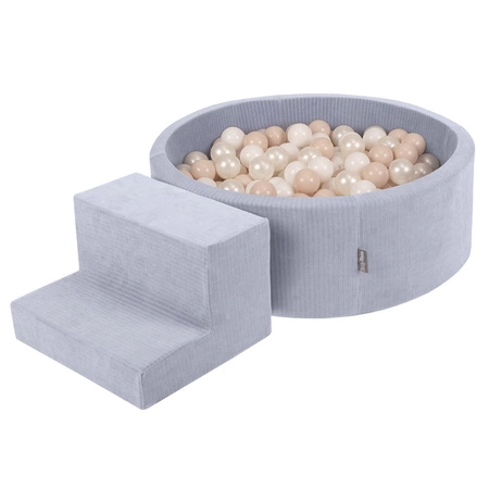 KiddyMoon Piankowy plac zabaw STRIPES PPZP-OK30VS-122 z piłeczkami Zabawka plac zabaw, ciemnoszary: pastelowy beż-biały-perła