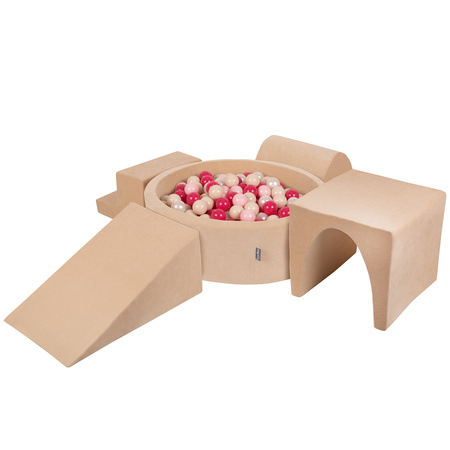 KiddyMoon Piankowy plac zabaw VELVET PPZP-OK30V-125 z piłeczkami Zabawka plac zabaw, beż piasku: pastelowy beż-pudrowy róż-perła-ciemny róż
