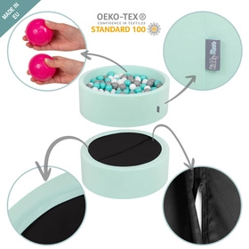 KiddyMoon Suchy basen okrągły VELVET z piłeczkami 7cm Zabawka basen piankowy, zieleń lasu: zielonoszary-pastelowy żółty-brązowy-biały