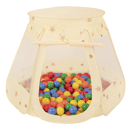Namiot zamek NZ-100X z piłeczkami 7cm Zabawka namiot dla dzieci, jasny beż: żółty-zielony-niebieski-czerwony-pomarańcz