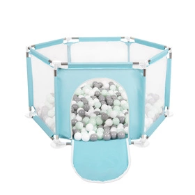 Sześciokąt składany KS-100X z piłeczkami 6cm Zabawka kojec, miętowy: biały-szary-mięta