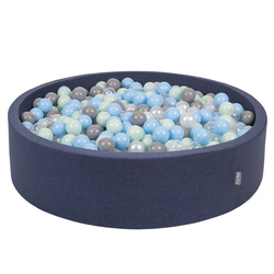 KiddyMoon Suchy basen okrągły z piłeczkami 7cm 120x30 Zabawka basen piankowy, granatowy: perła-szary-transparent-babyblue-mięta